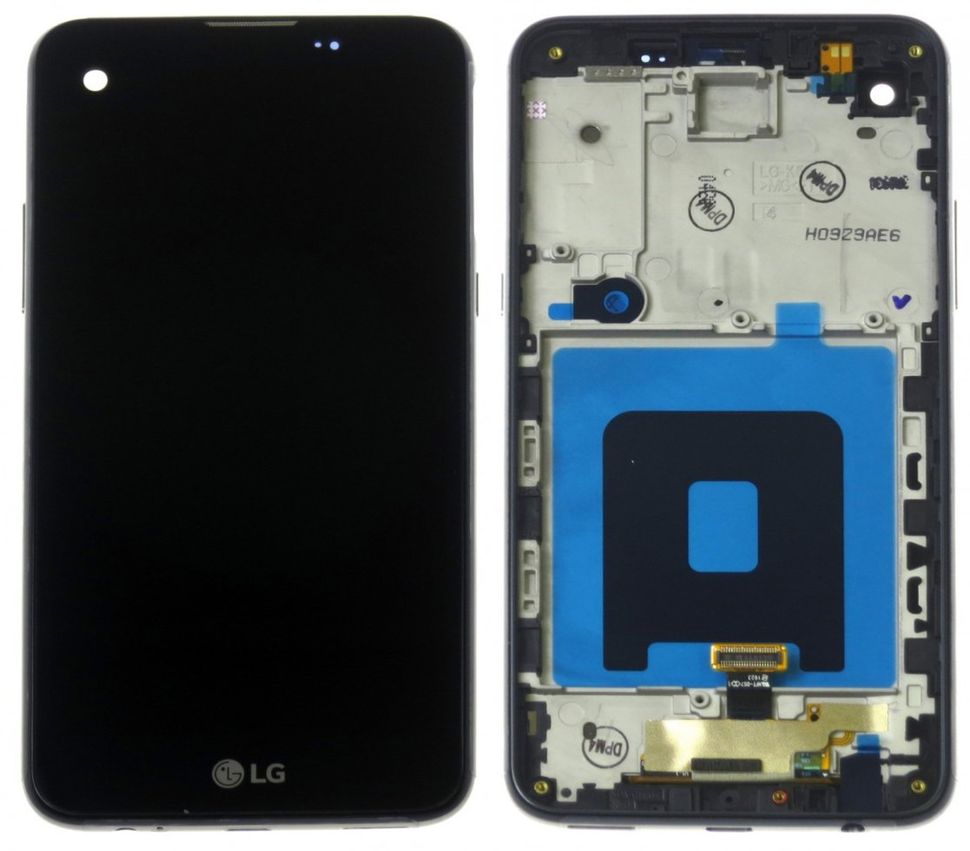 Дисплей (экран) LG K500 X View Dual Sim, K500N X Screen с тачскрином и золотистой рамкой в сборе, черный